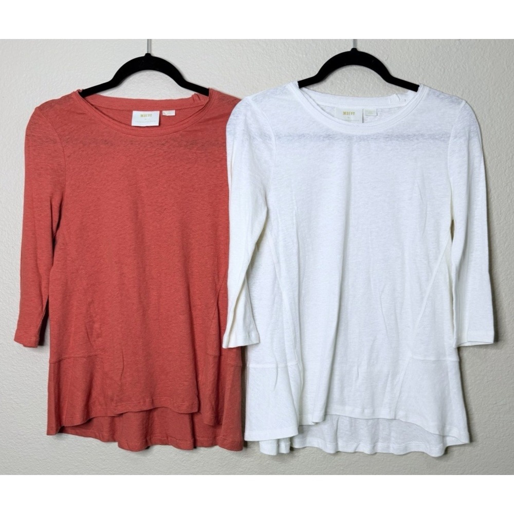 Maeve by Anthropologie ‎ Shirts Cotton Linen Orange Ivory SZ XXS